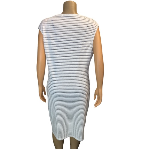 T Tahari White Twist Dress Midi sleeveless Cowlneck  sheer striped size XL - Picture 11 of 17